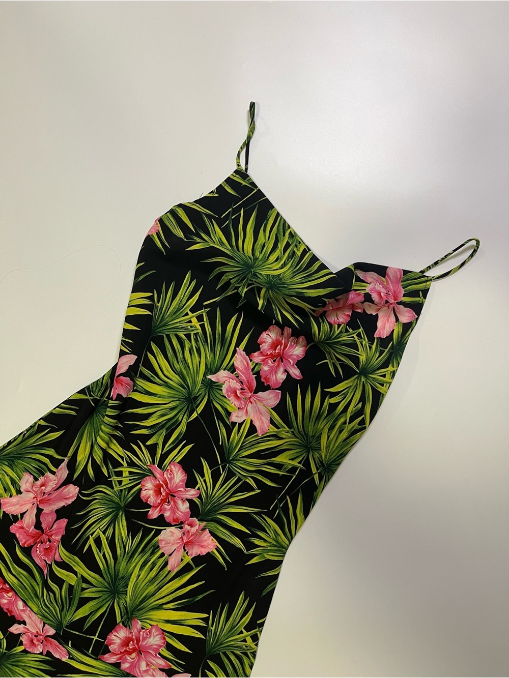 y2k tropical asymmetrical midi dress